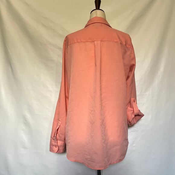 Talbot's Button Front Roll Tab Sleeve Womens Shirt Top Size Medium Peach V-Neck - Picture 7 of 13